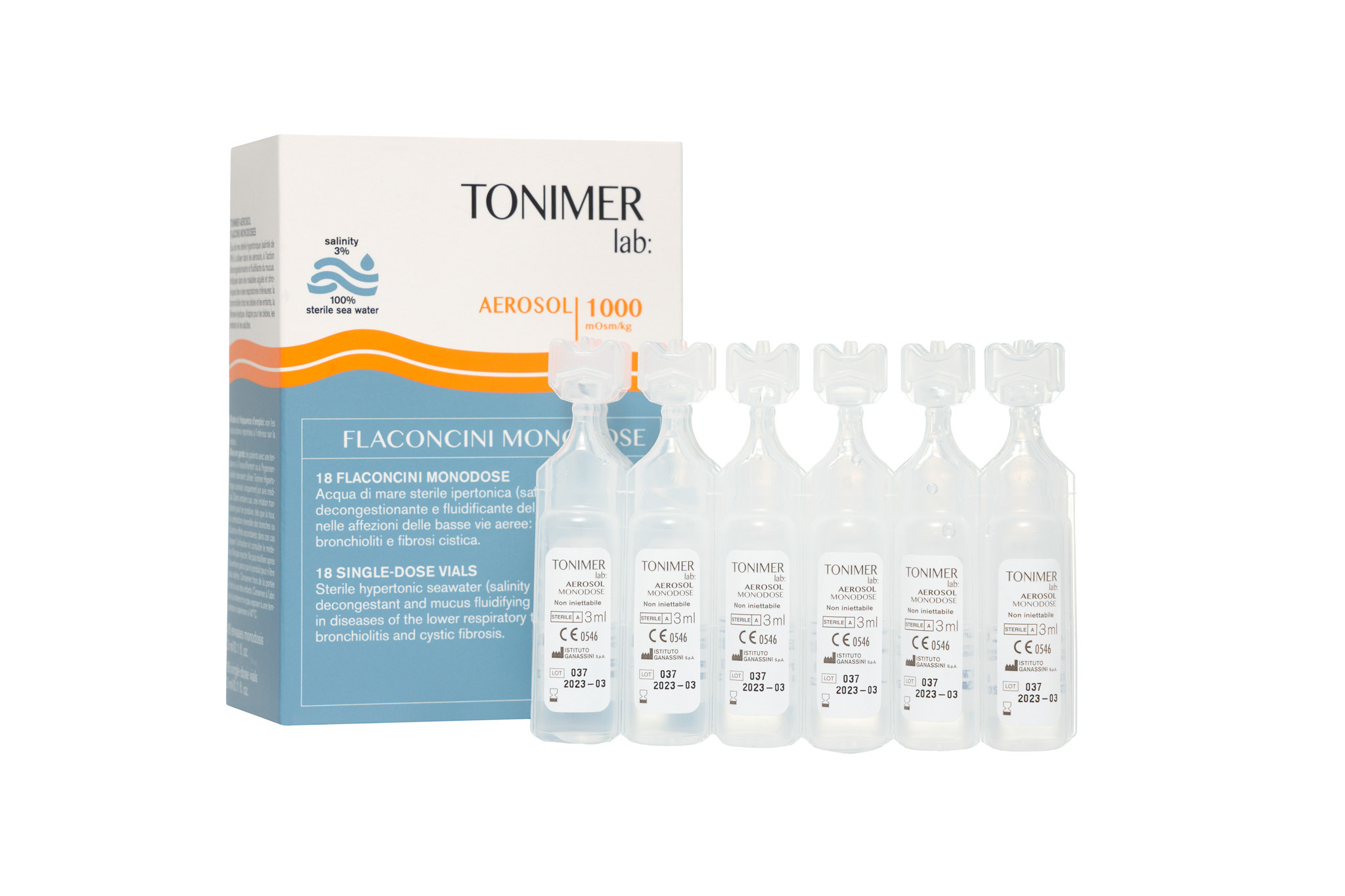 Tonimer Lab Aerosol apa de mare sterila, salinitate 3%, 18 flacoane unidoze, 3 ml