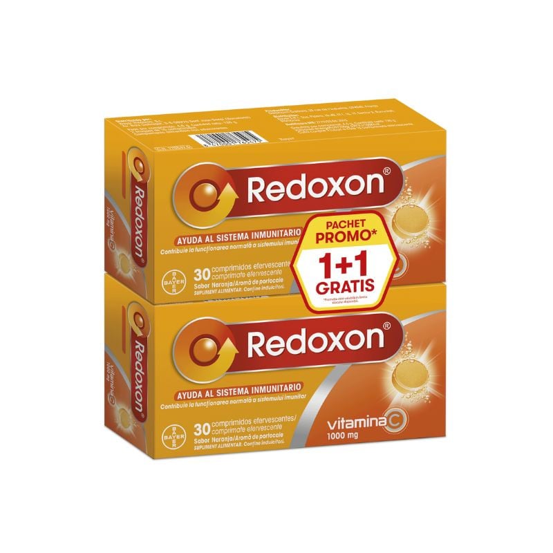 Pachet Redoxon Vitamina C 1000mg cu aroma de portocale, 30 + 30 comprimate efervescente