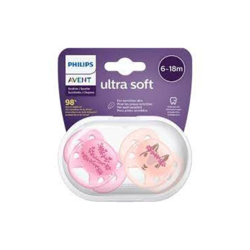 Avent SCF223/04 Ultra Soft, Suzeta ultramoale si flexibila, 6-18 luni, Corai/Roz, 2 bucati
