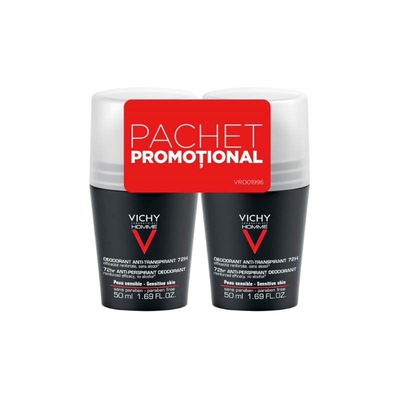 vichy deodorant 1+1 gratis dr max Pachet Deodorant roll-on Homme control extrem, eficacitate 72h, 50 ml, Vichy, 1+1-50%