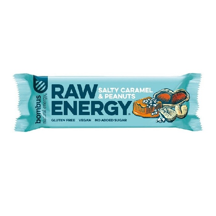 Baton energizant cu caramel sarat Raw Enegry, 50 g, Bombus