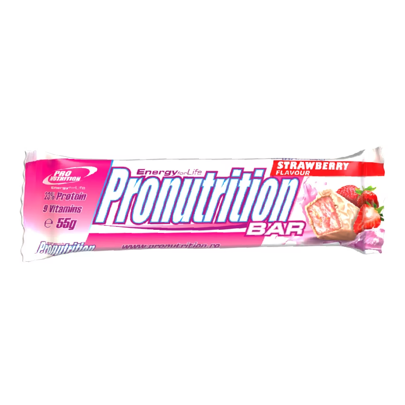 Baton proteic energizant cu aroma de capsuni, 55 g, Pro Nutrition