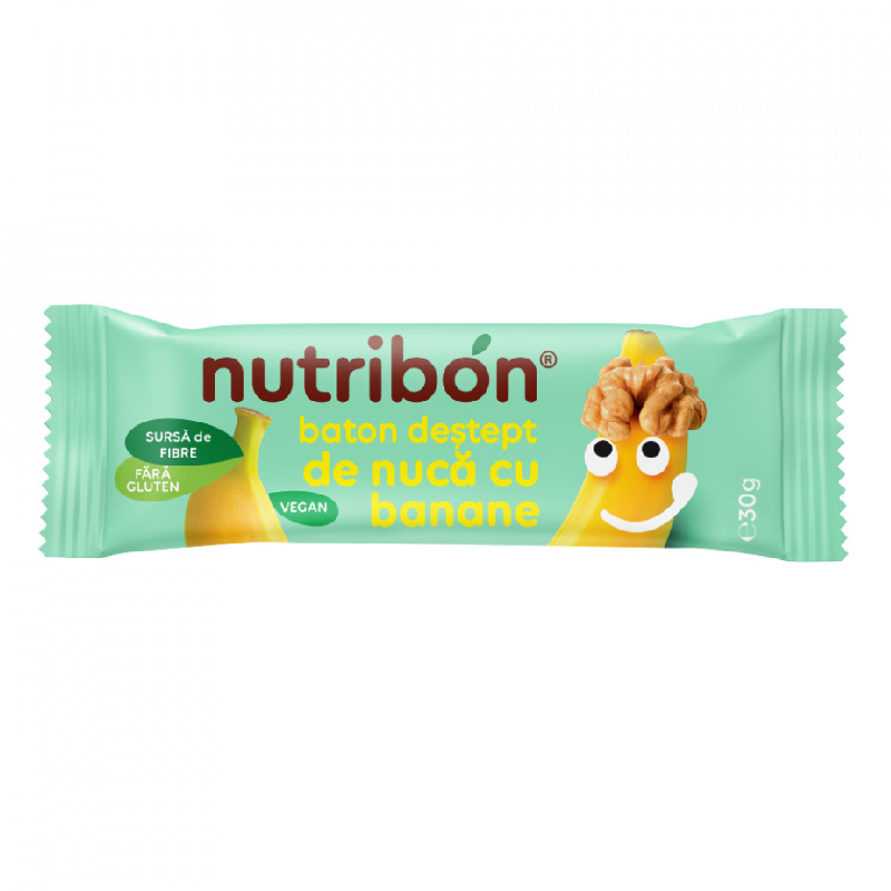 Baton vegan nuca cu banane, 30g, Nutribon