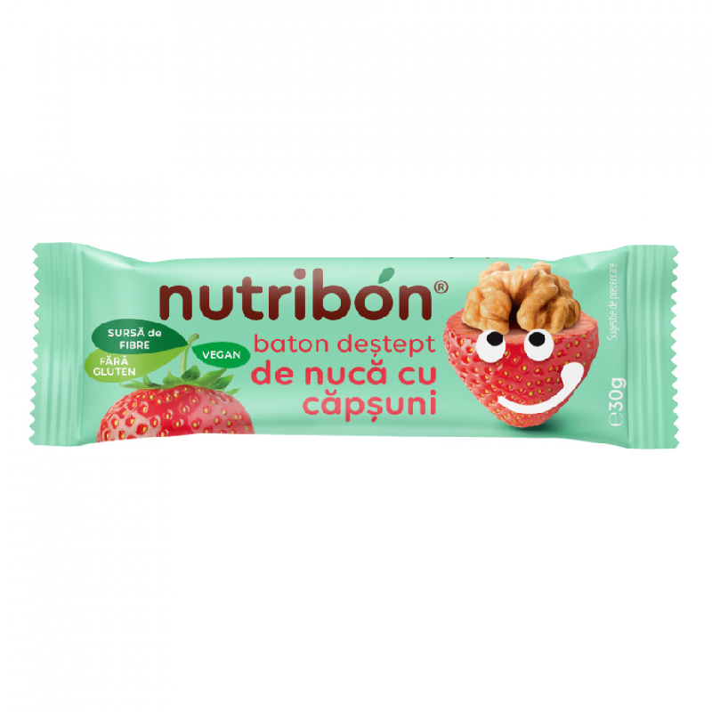 Baton vegan nuca si capsuni, 30g, Nutribon