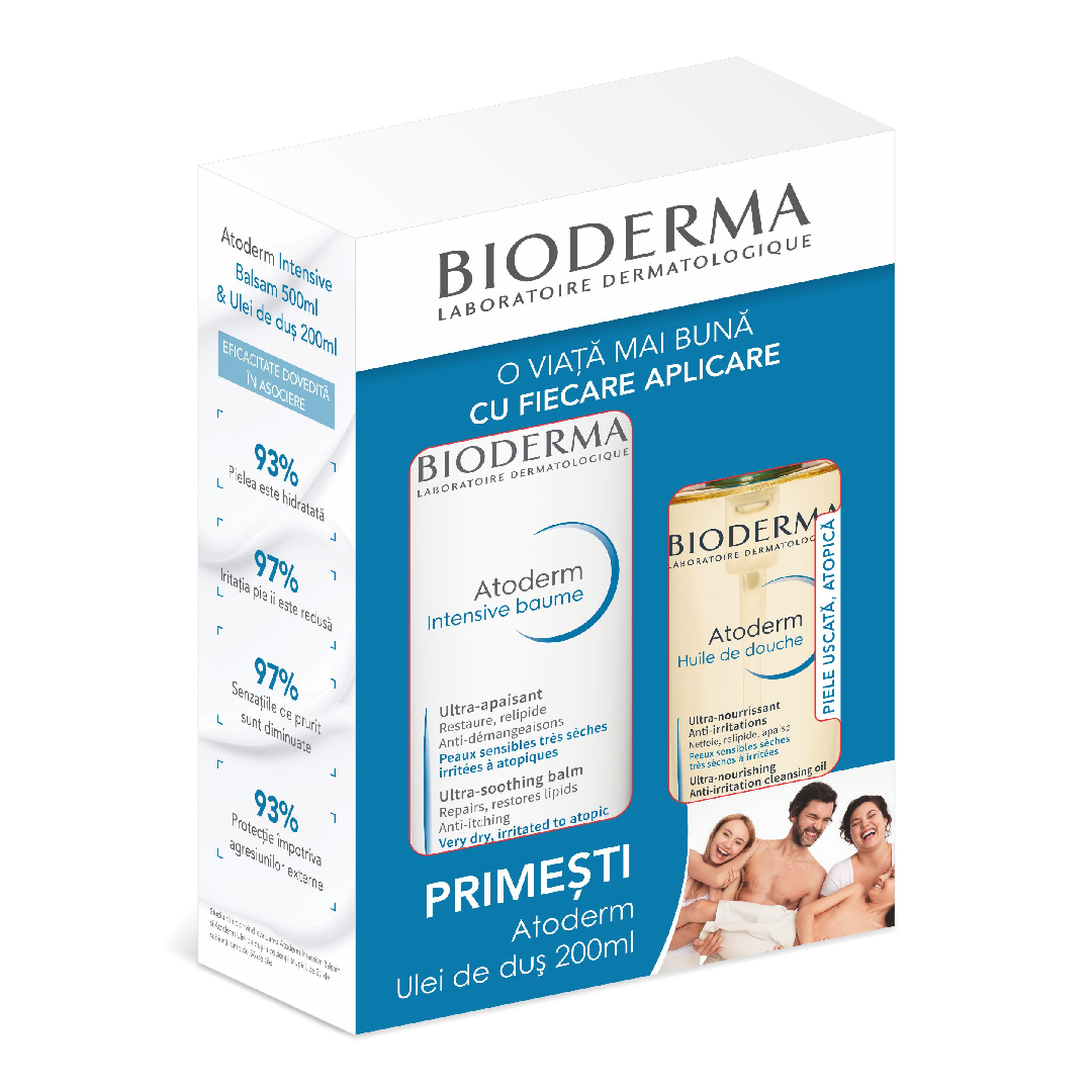 Bioderma Pachet Atoderm Intensiv Balsam, 500ml & Ulei de dus, 200ml