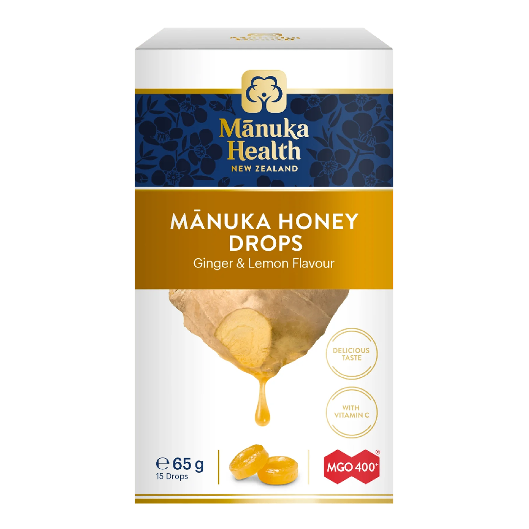 Bomboane cu miere de Manuka MGO 400+ si aroma naturala de Lamaie si Ghmbir, 65 g, Manuka Health