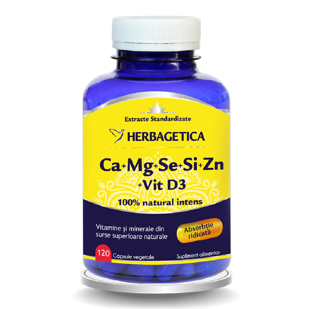 Ca+Mg+Se+Zn organice cu D3, 120 capsule, Herbagetica