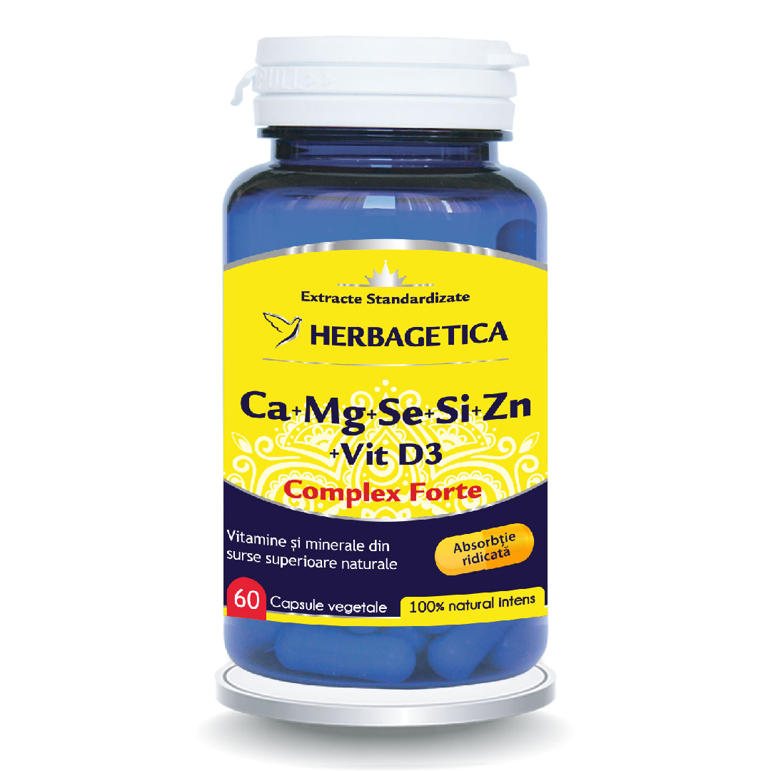 Ca+Mg+Se+Zn organice cu D3, 60 capsule, Herbagetica