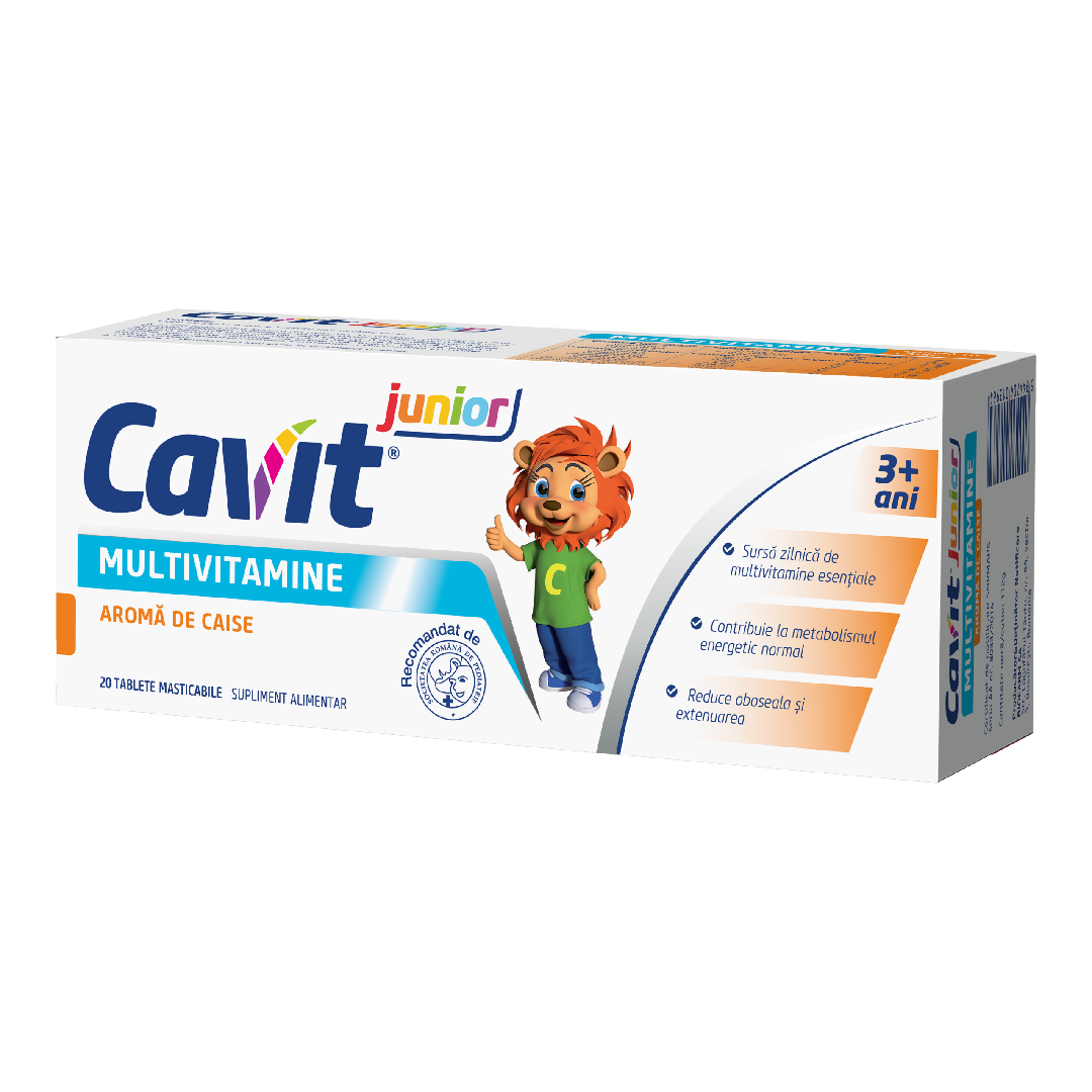 Cavit junior multivitamine cu aroma de caise, 20 tablete