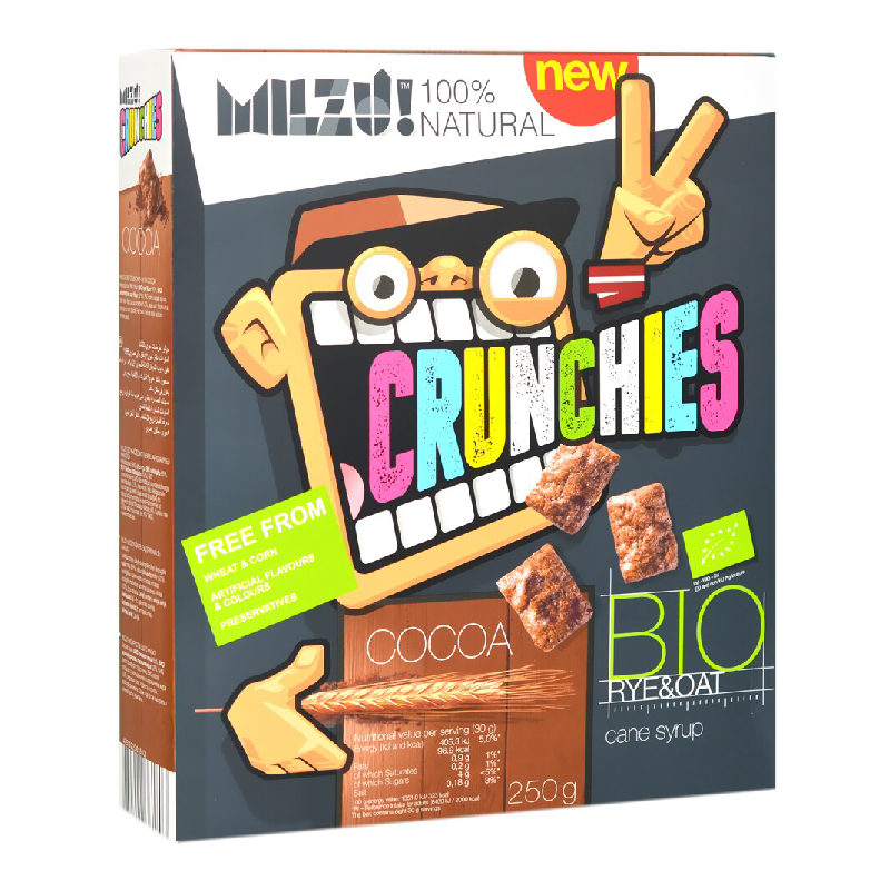 Cereale cu secara si cacao Crunchies Bio, 250g, Milzu