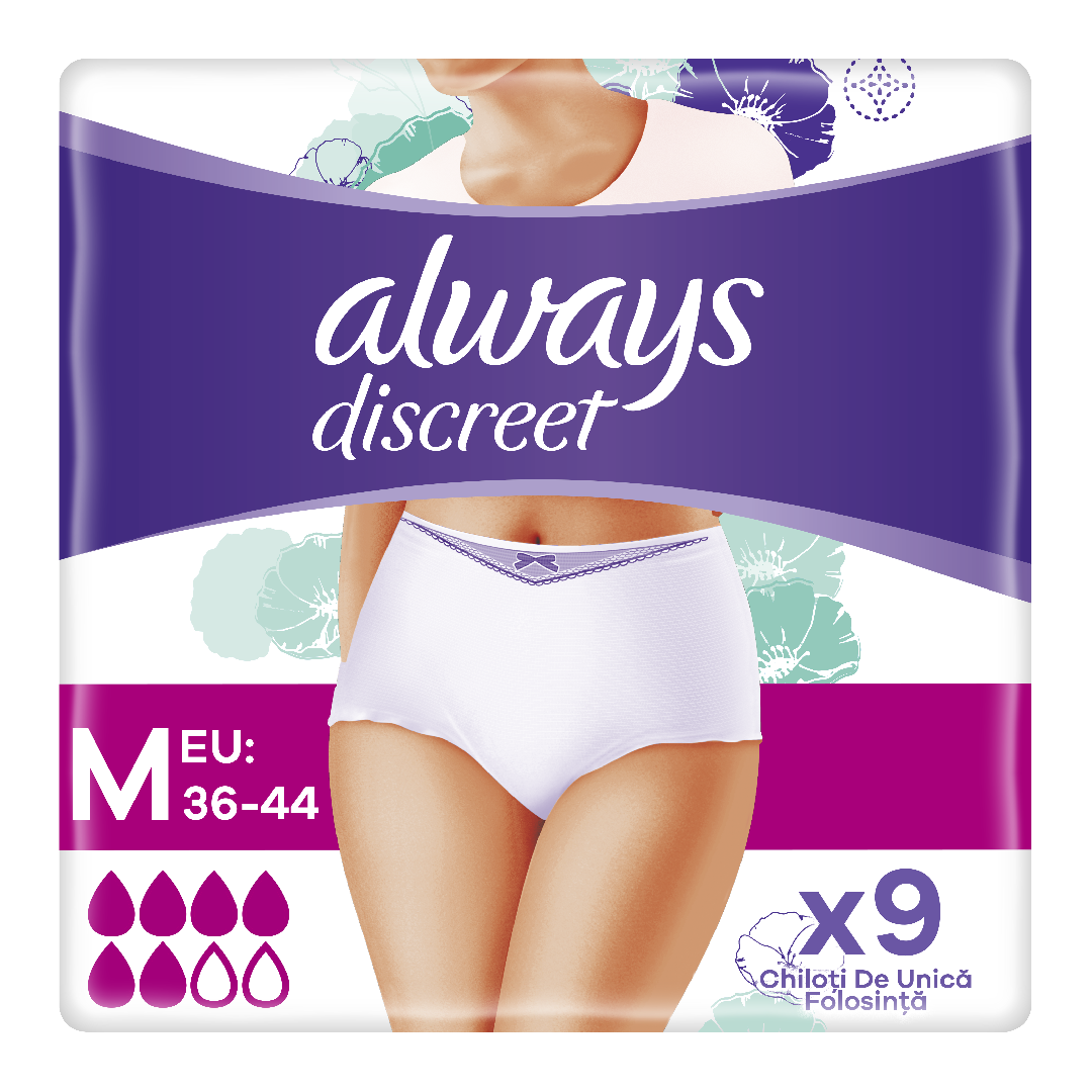 Always Discreet Pants Chiloti pentru incontinenta urinara, Marimea M, 9 bucati