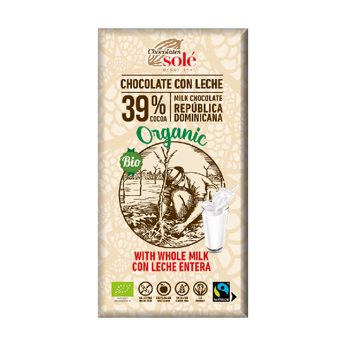 Ciocolata bio cu lapte, 100 g, Chocolates Sole