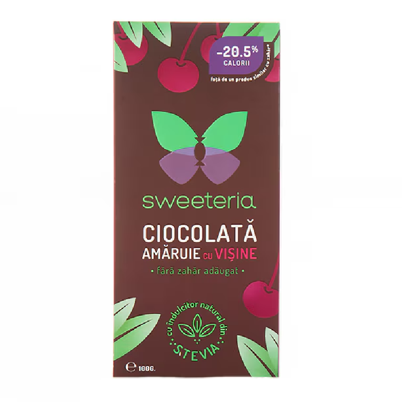 Ciocolata amaruie cu visine, 100g, Sweeteria