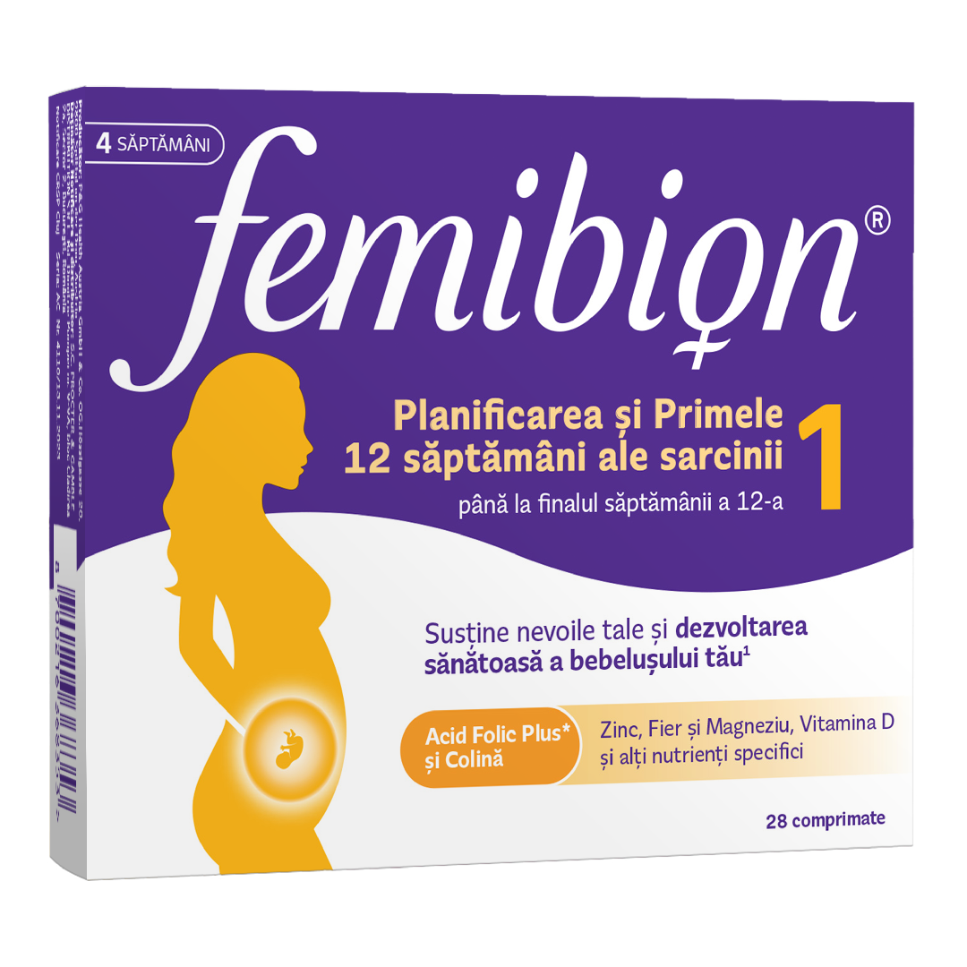 Femibion® 1 Suplimente pentru începutul sarcinii, săptămânile 1-12, acid folic Plus, 28 tablete