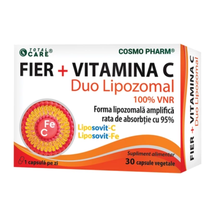 Fier + Vitamina C Duo Lipozomal, 30 capsule, Cosmo Pharm