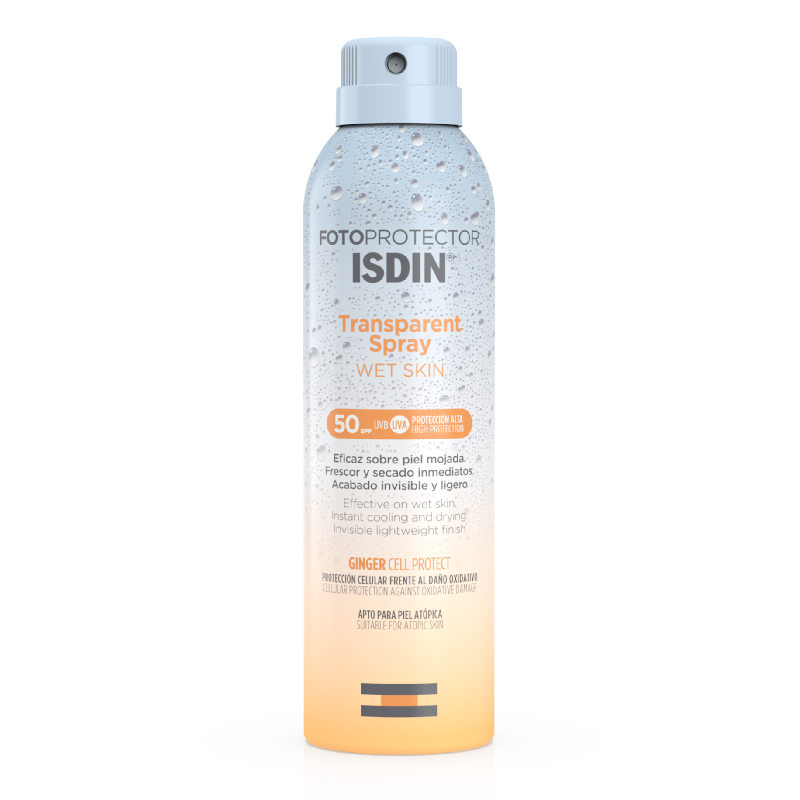 Spray transparent protectie solara SPF50 pentru corp, Wet Skin Fotoprotector, 250ml, Isdin