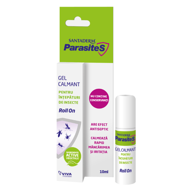 Gel calmant intepaturi de insecte Roll On Parasites Santaderm, 10 ml, Viva Pharma