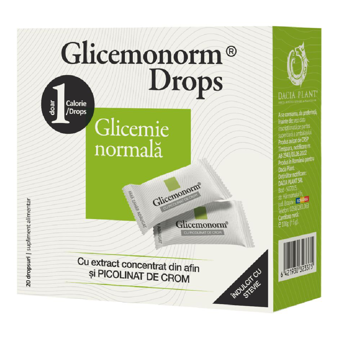 Glicemonorm Drops, 20 bucati, Dacia Plant