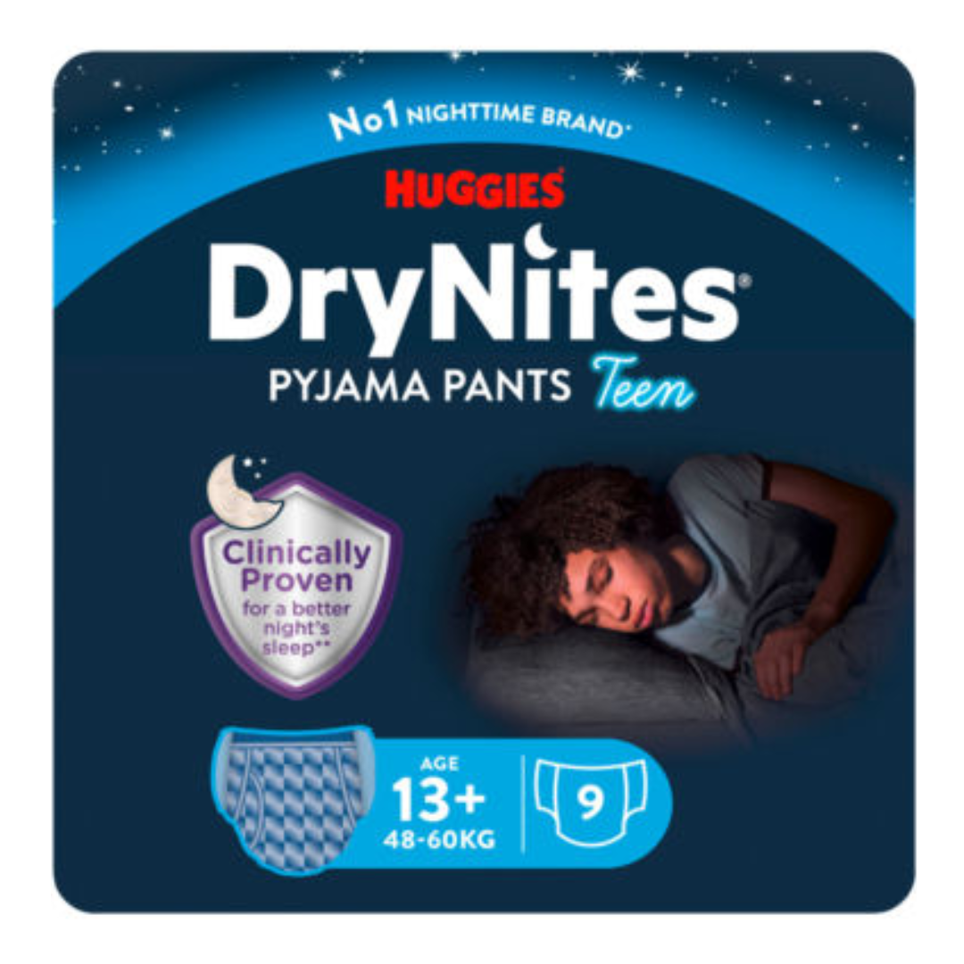 Scutece incontinență DryNites, 48-60kg, baieti 13 ani, 9bucati, Huggies