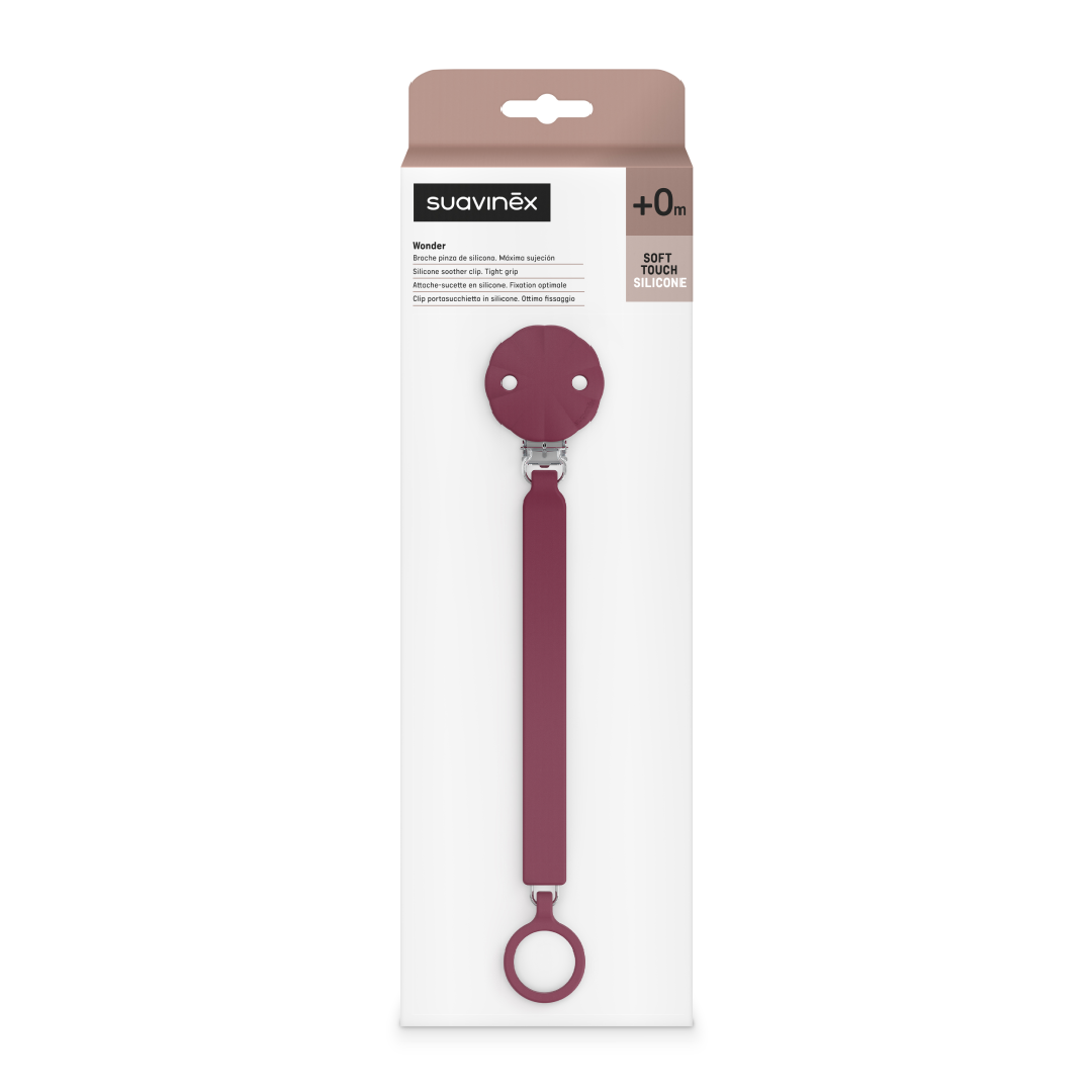 Lantisor din silicon cu clips pentru suzeta Wonder, Magenta, 1 bucata, Suavinex