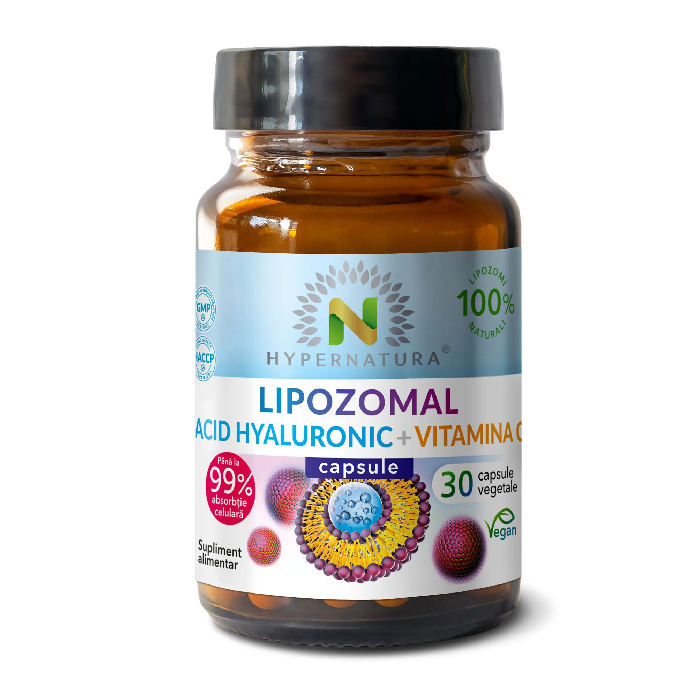 Lipozomal Acid Hyaluronic imbogatit cu vitamina C, 30 capsule vegetale, Hypernatura