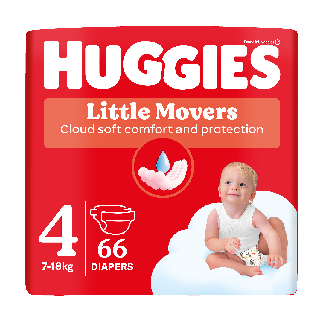 Scutece Little Movers, Nr.4, 7-18 kg, 66 bucati, Huggies