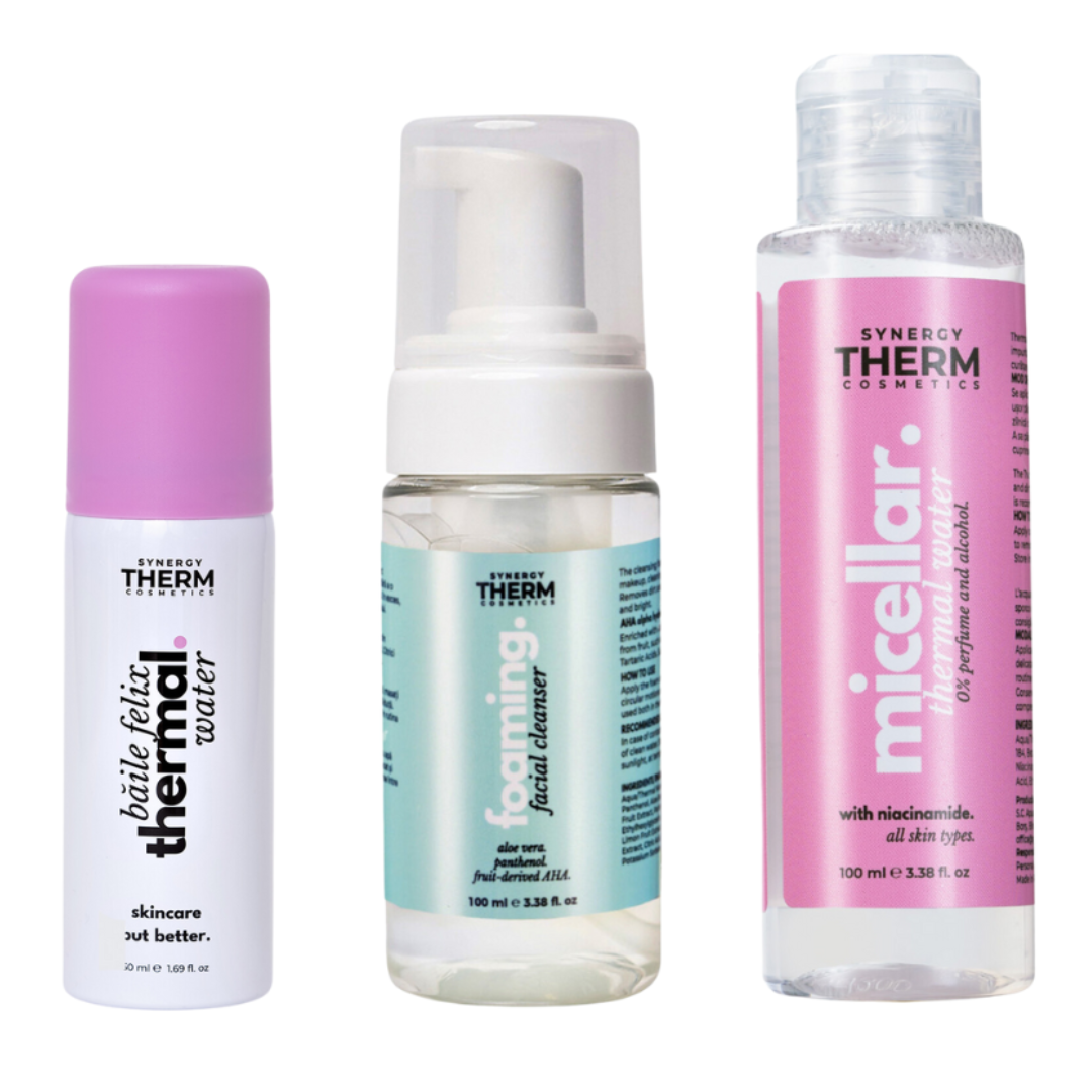 Pachet Apa termala micelara + Spuma de curatare faciala + Apa termala, Synergy Therm