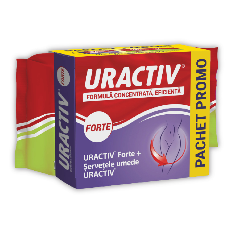 Pachet Uractiv Forte, 20 comprimate si Servetele umede Uractiv, 20 bucati, Terapia