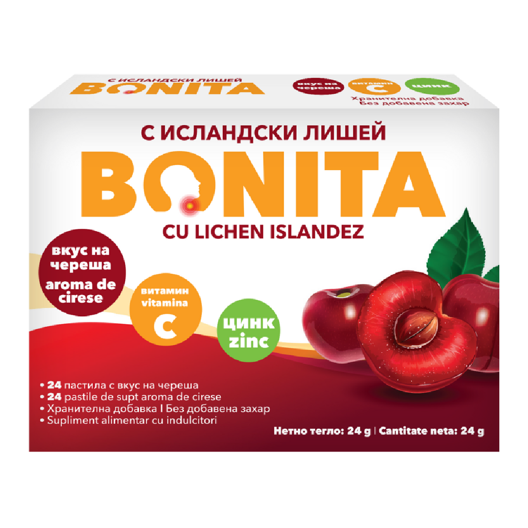 Pastile de supt cu aroma de cirese, 24 bucati, Bonita