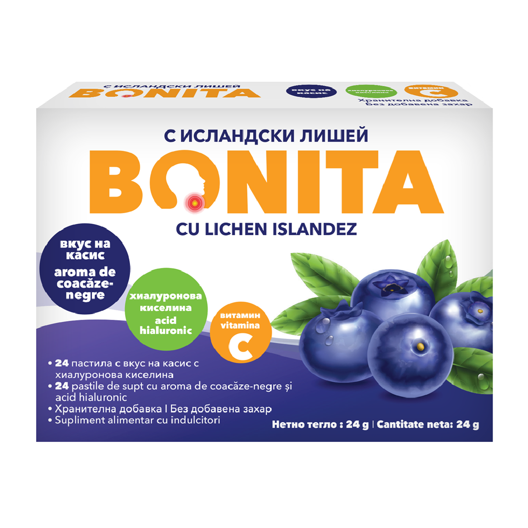 Pastile de supt cu aroma de coacaze negre, 24 bucati, Bonita