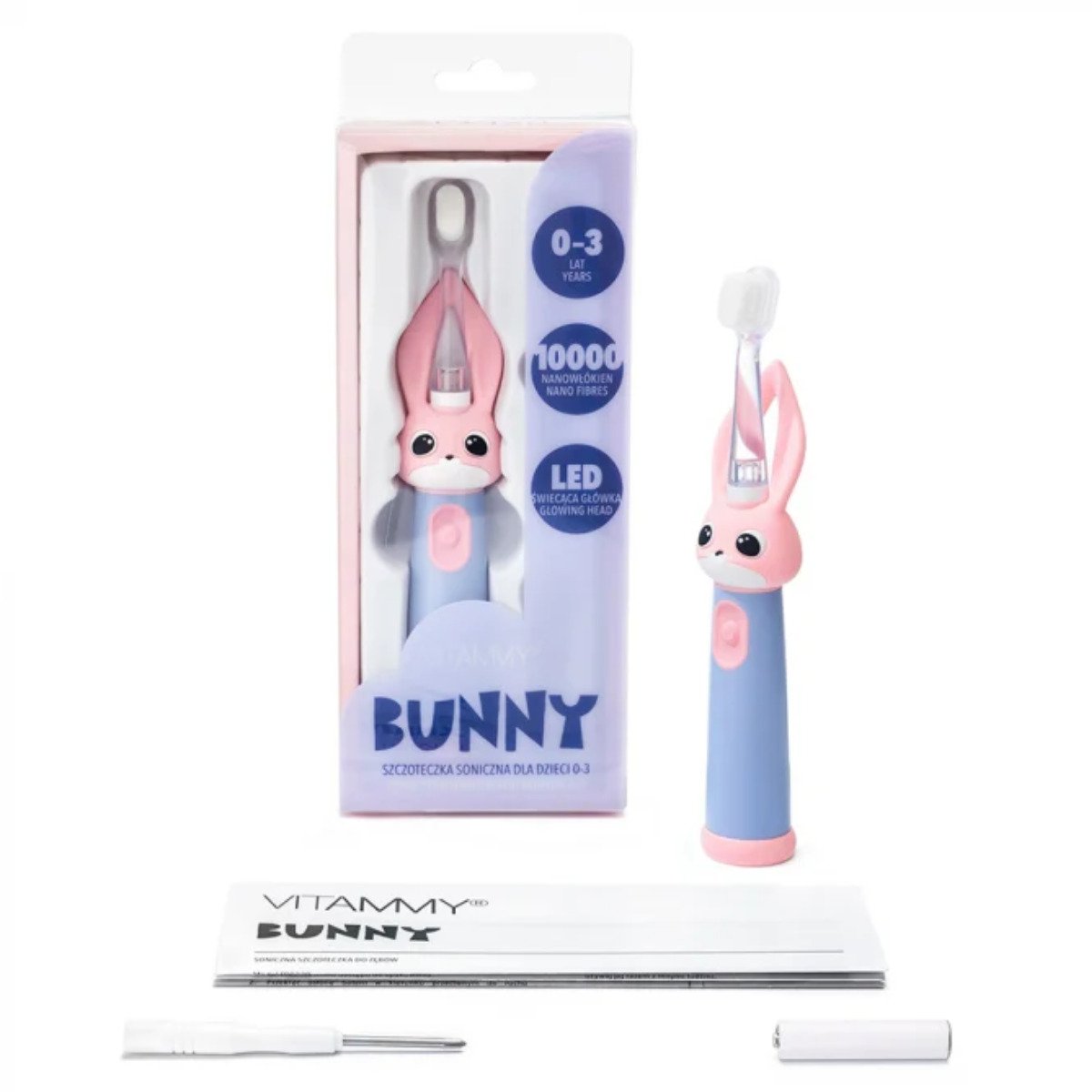 Periuta de dinti electrica Vitammy Bunny Pink, pentru copii 0-3 ani