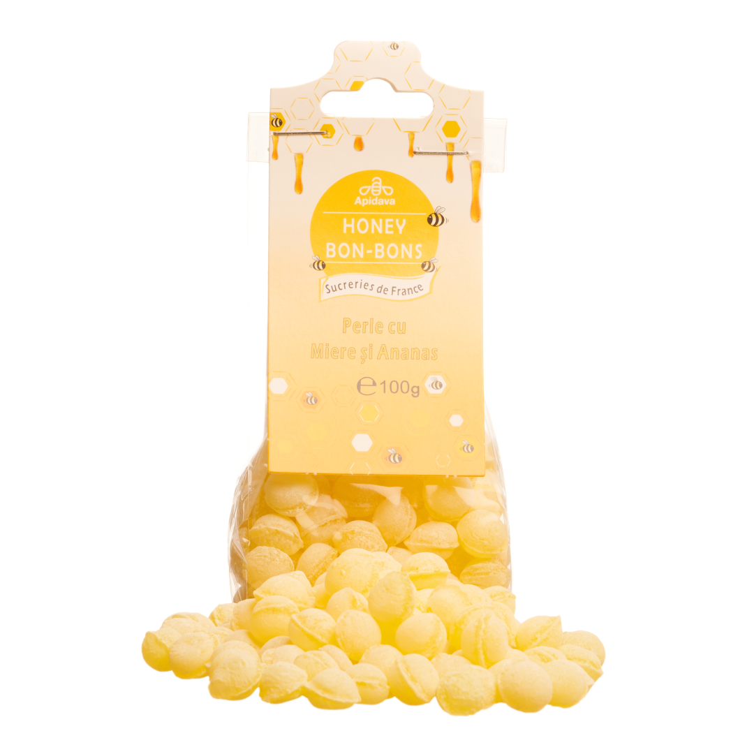 Bomboane perle miere, ananas, 100g, Apidava