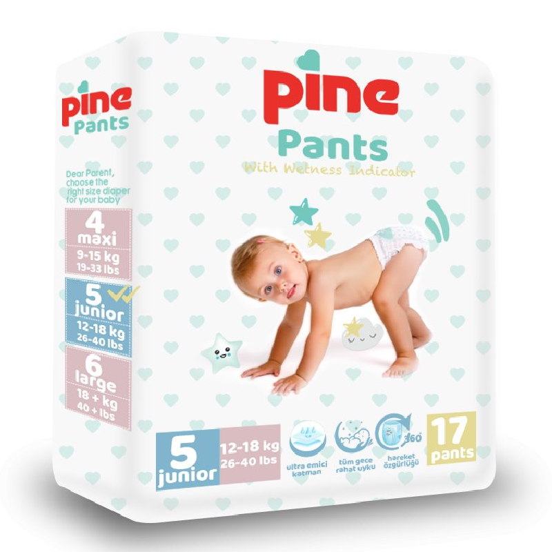 Scutece tip chilot Pants, 5 Junior, 12-18 kg, 17 bucati, Pine