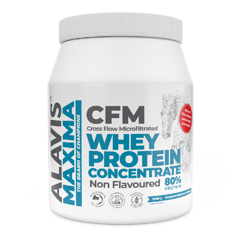 Pudra proteica CFM Whey Protein Concentrate 80%, 1500 g, Alavis Maxima