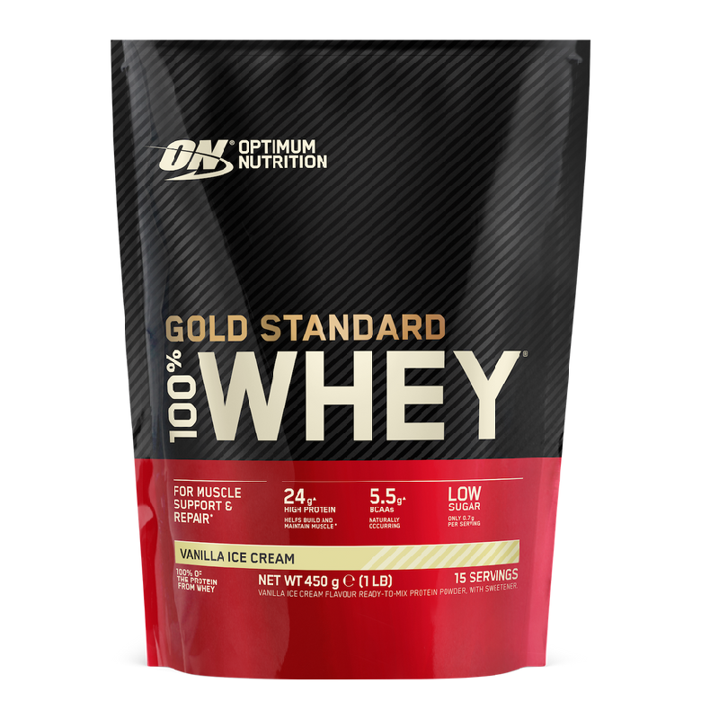 Proteine din zer, pudra proteica, ON 100% Whey Gold Standard, vanilie, 450g, Optimum Nutrition