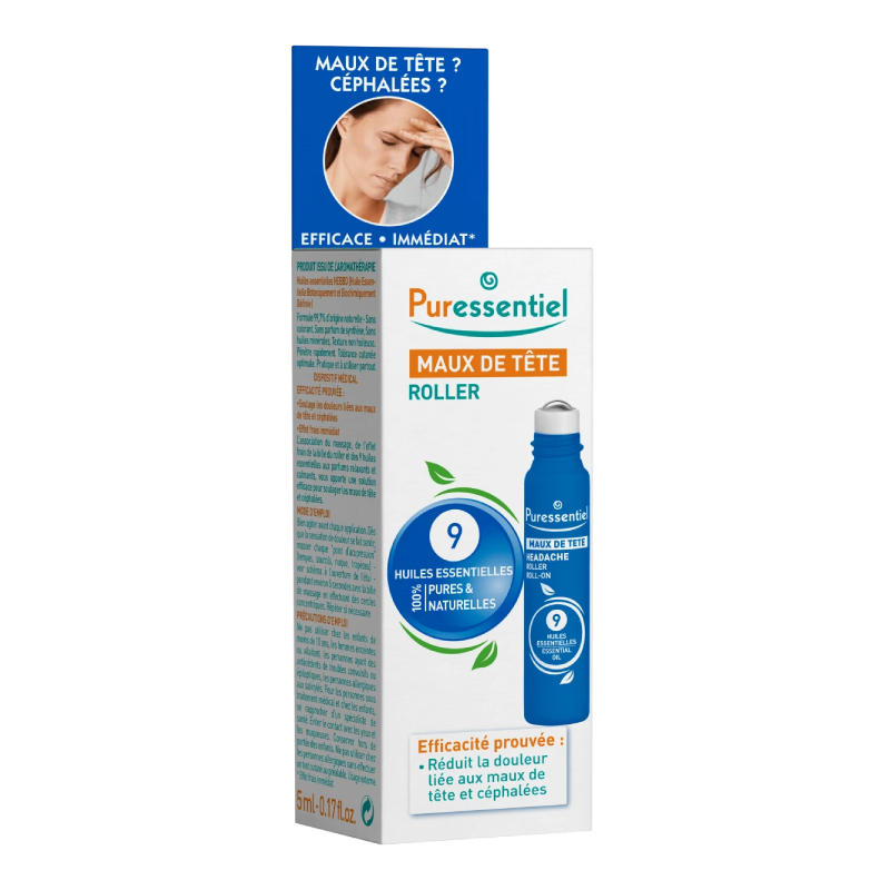 Roll-on pentru dureri de cap cu 9 uleiuri esentiale, 5 ml, Puressentiel