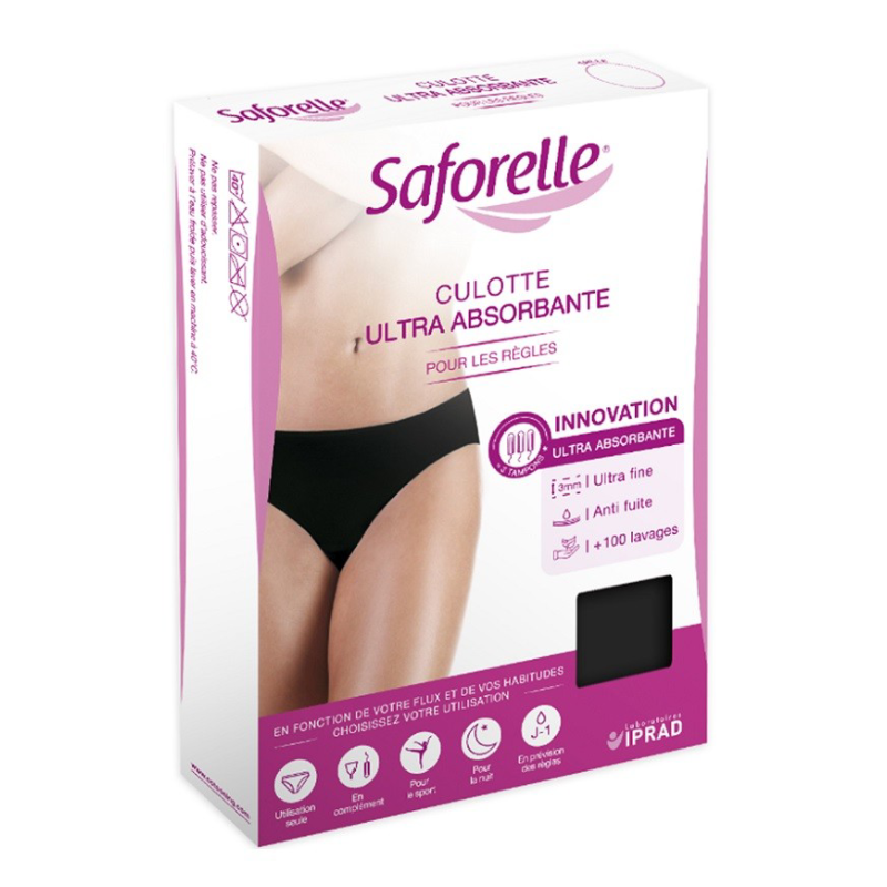 Slip negru ultra absorbant menstruatie, marimea 40, Saforelle 