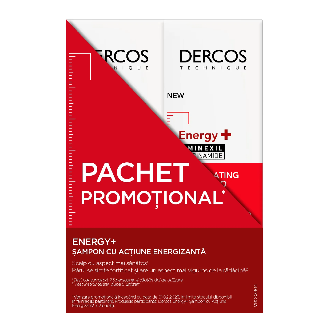 Pachet Sampon impotriva caderii parului cu Aminexil Dercos Energy+, 2* 200 ml, Vichy