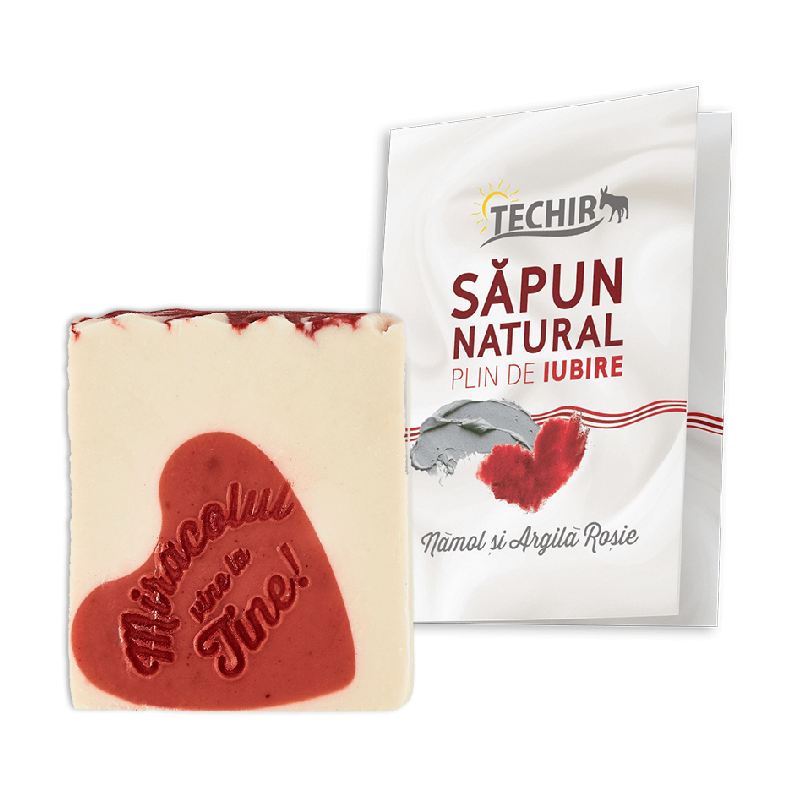 Sapun natural hidratant plin de iubire cu namol si argila rosie, 120 g, Techir