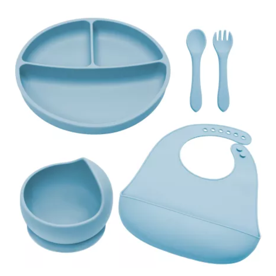 Set diversificare din silicon Classic, 6 luni+, Aqua Blue, Appekids