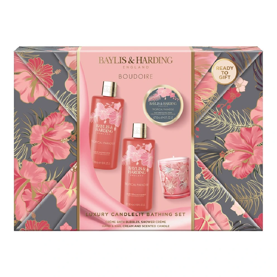 Set pentru ingrijire corporala cu lumânare, Tropical Paradise, 4 piese, Baylis & Harding 