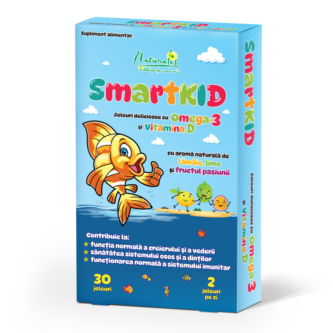 Smartkid cu Omega-3 si vitamina D, aroma fructul pasiunii, 30 jeleuri, Naturalis