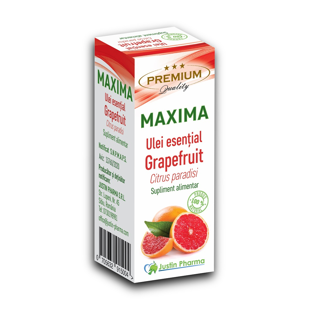 Ulei esential de grapefruit Maxima, uz intern, 10 ml, Justin Pharma