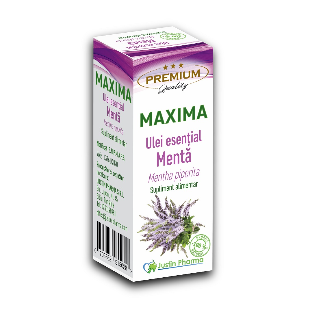 Ulei esential de menta Maxima, uz intern, 10 ml, Justin Pharma